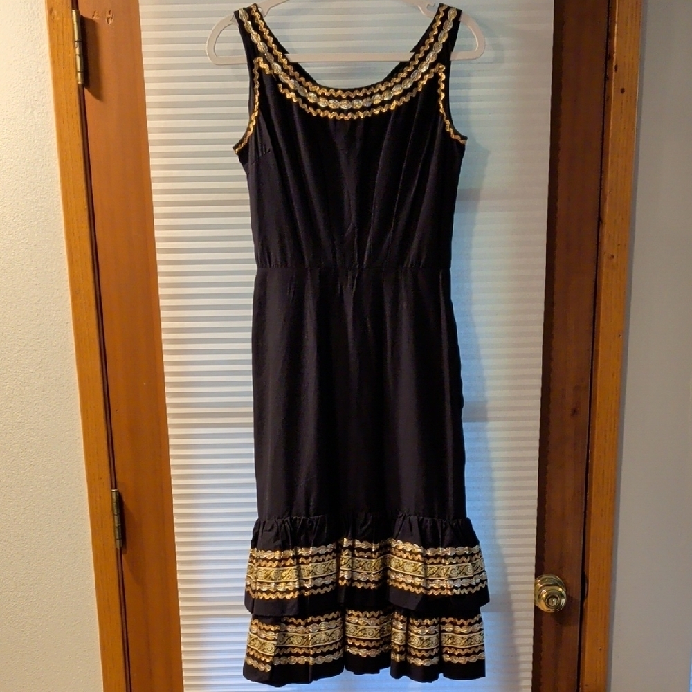 Chic Black and Gold Midi Dress